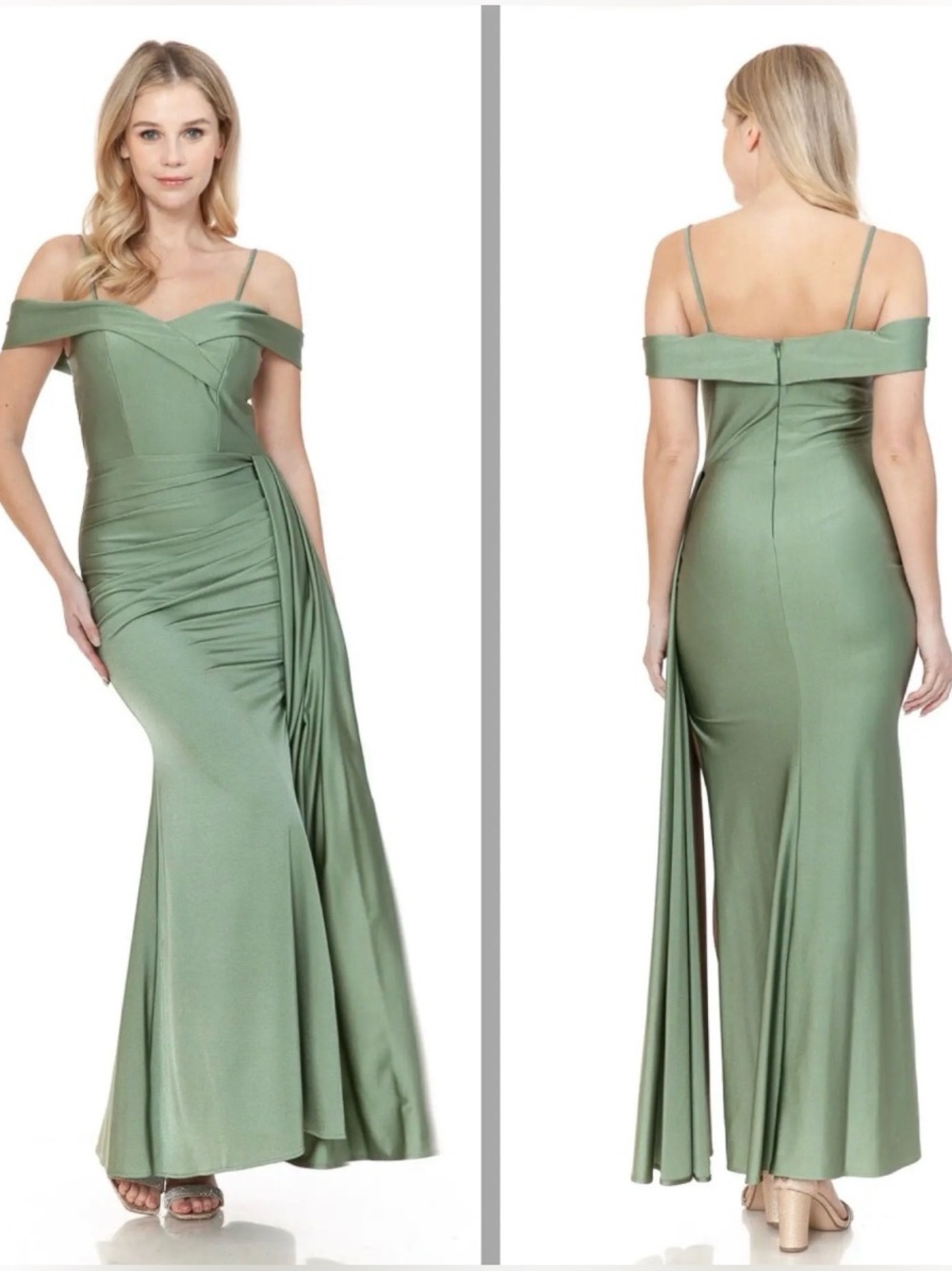 Elegant Off-Shoulder Sage Green Evening Gown